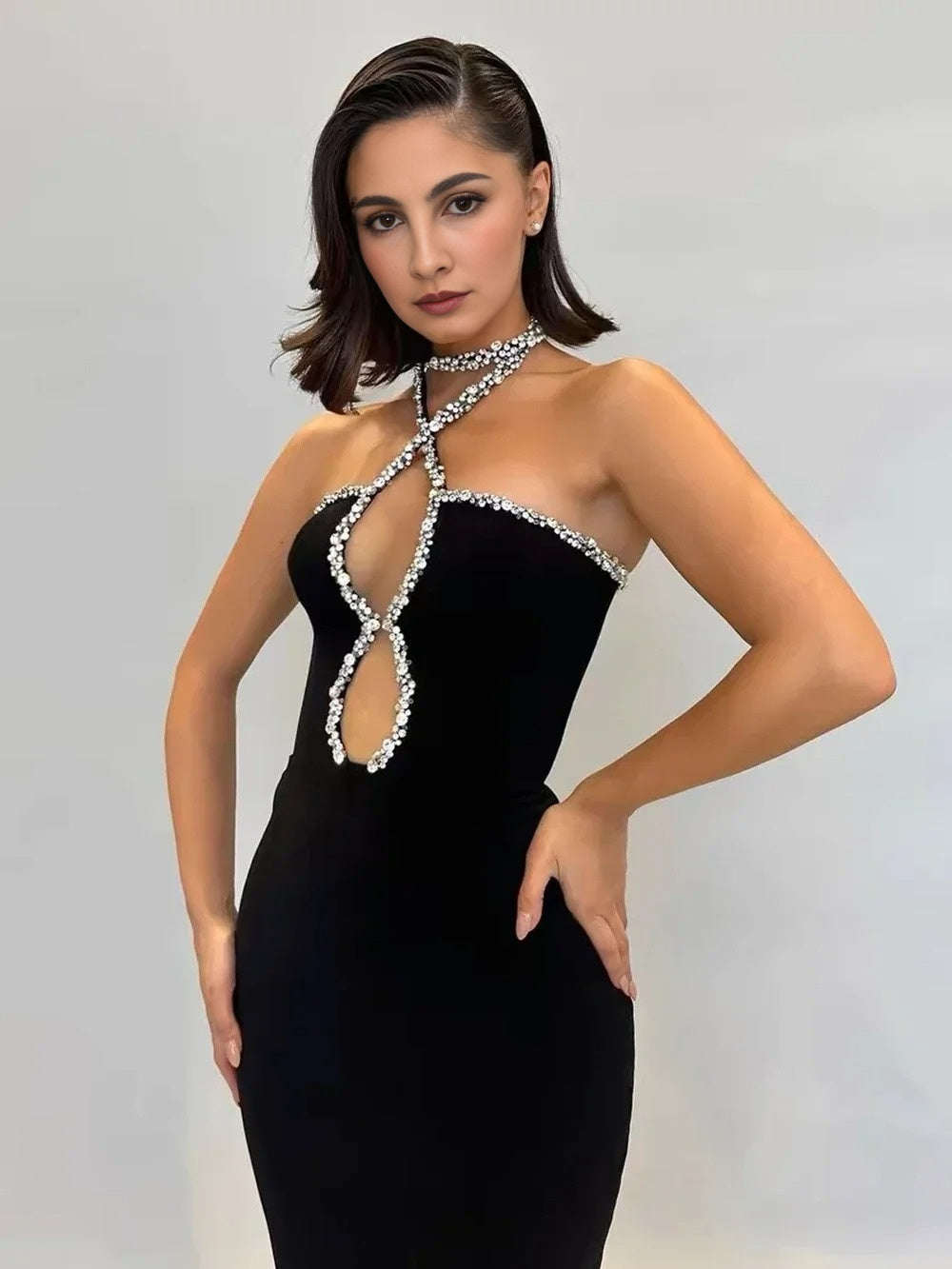 Luxury Black Strapless Evening Bandage Dress