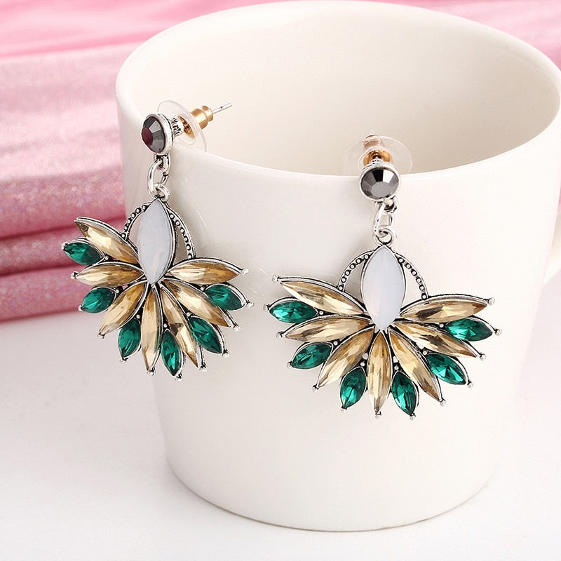 Pink Flower Crystal Drop Earrings