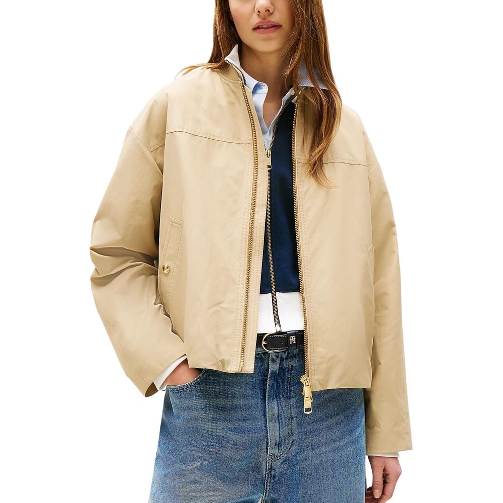 Tommy Hilfiger Women's Beige Cotton Bomber Jacket