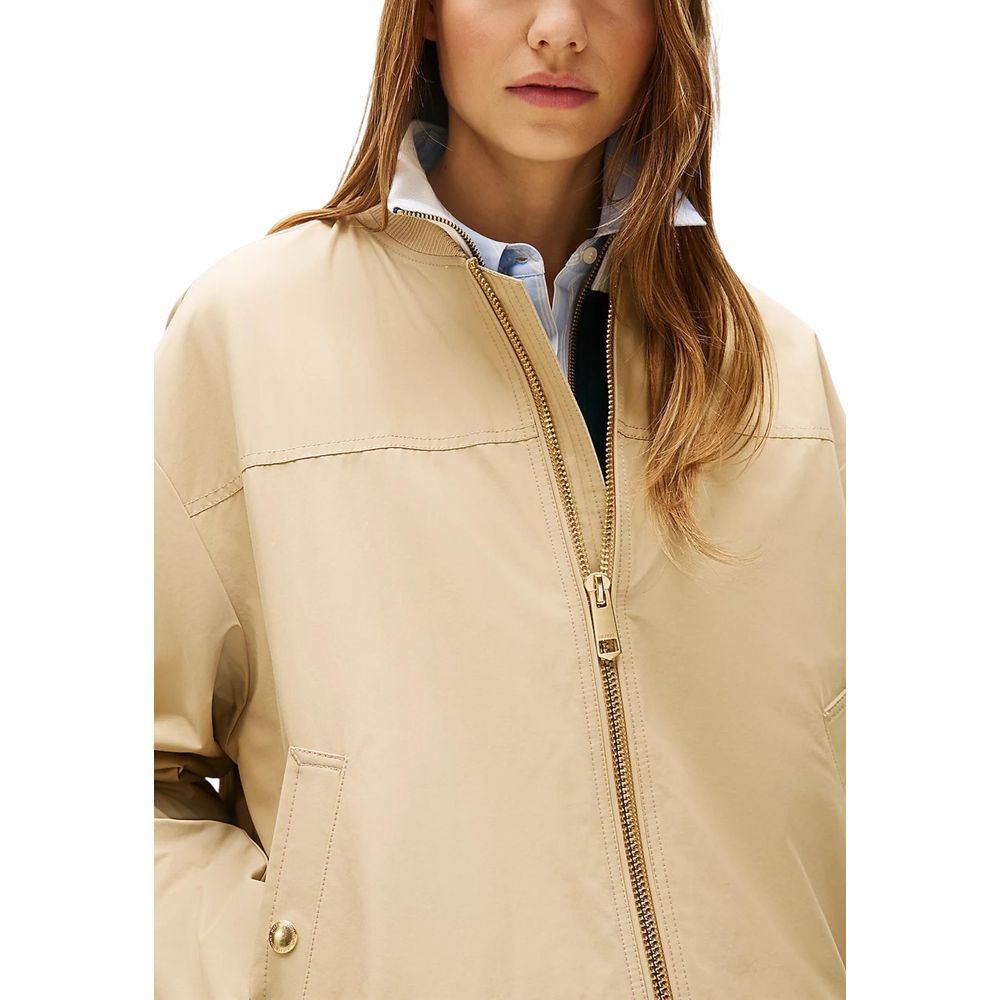 Tommy Hilfiger Women's Beige Cotton Bomber Jacket