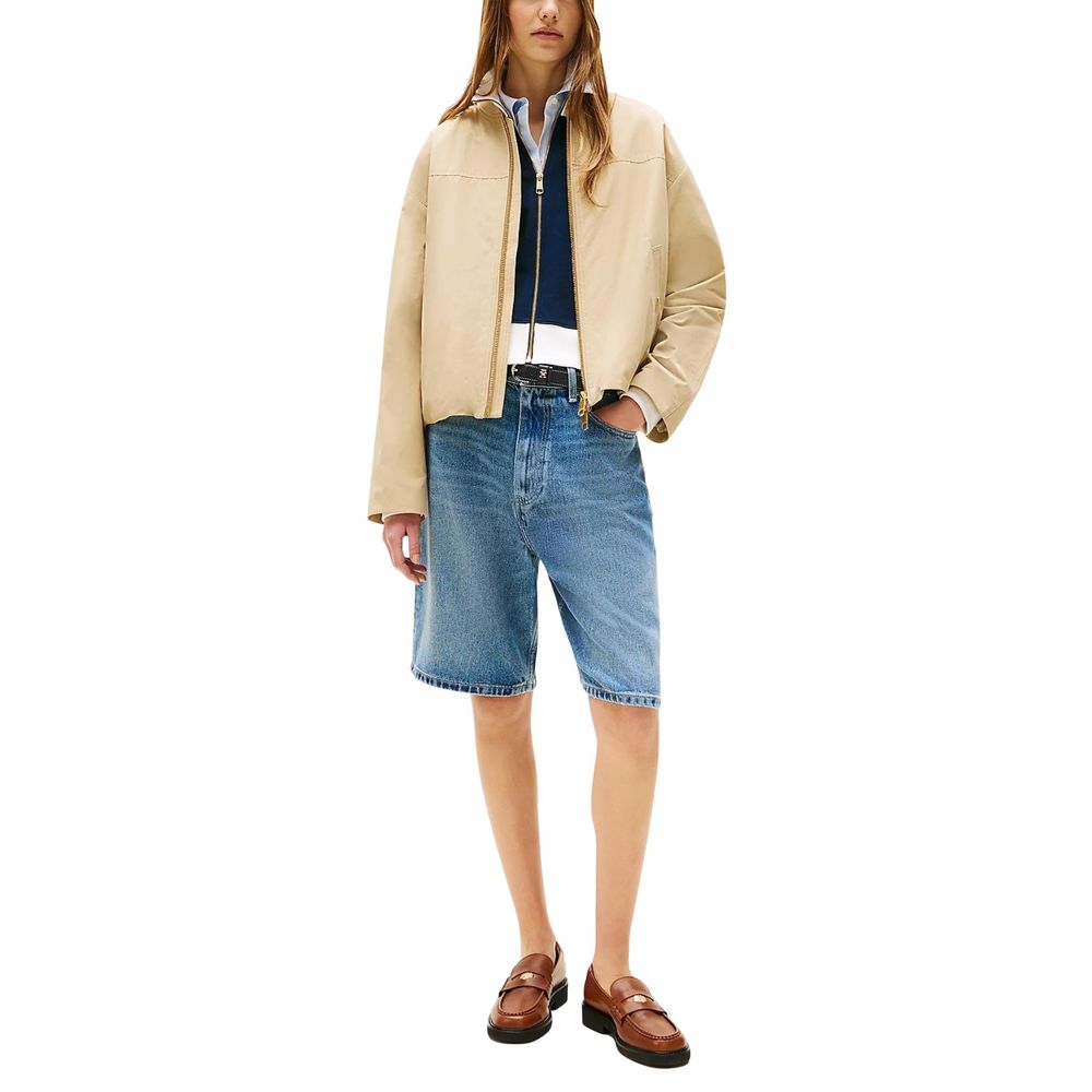 Tommy Hilfiger Women's Beige Cotton Bomber Jacket