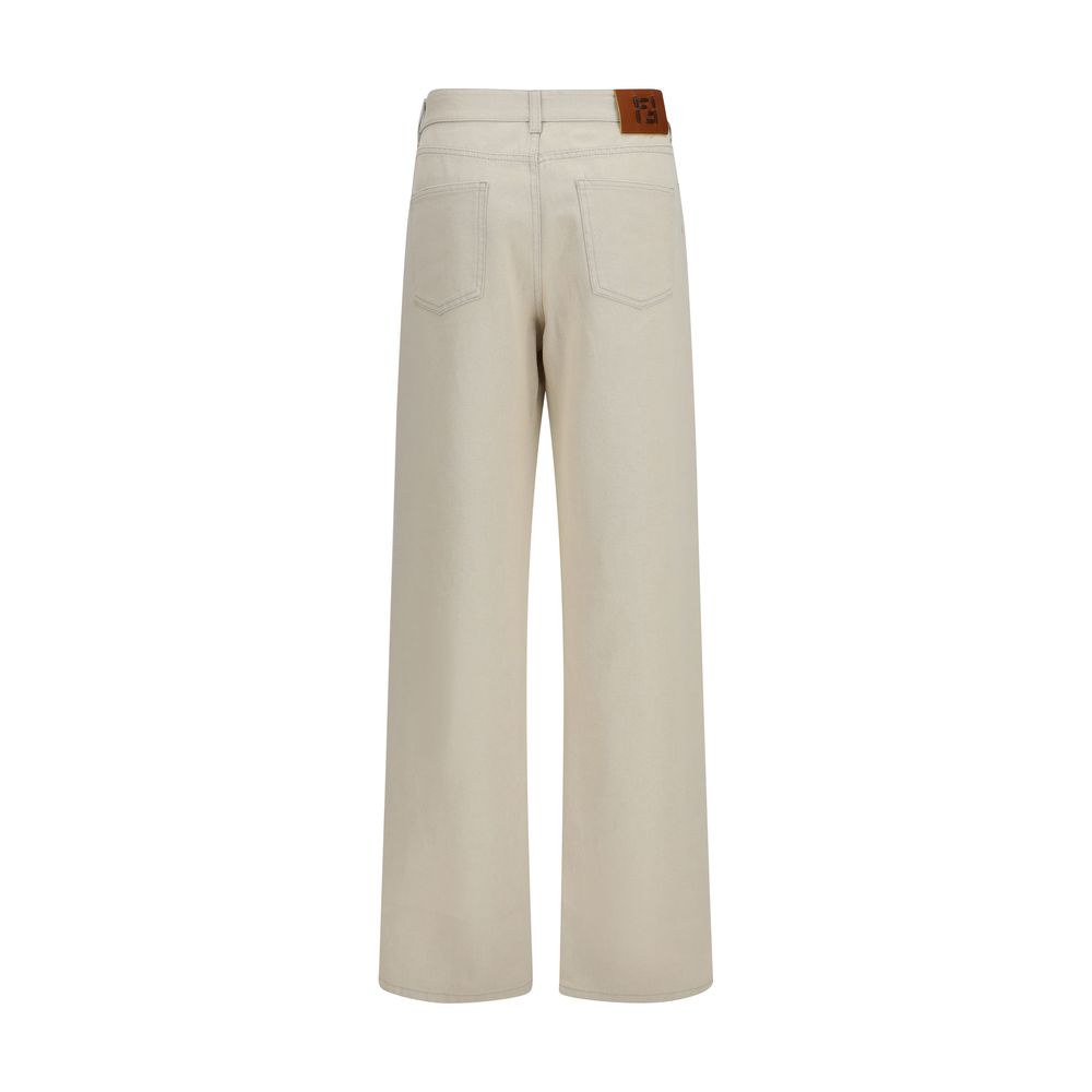 Fendi FF Reverse Women's Beige Cotton Straight-Leg Jeans