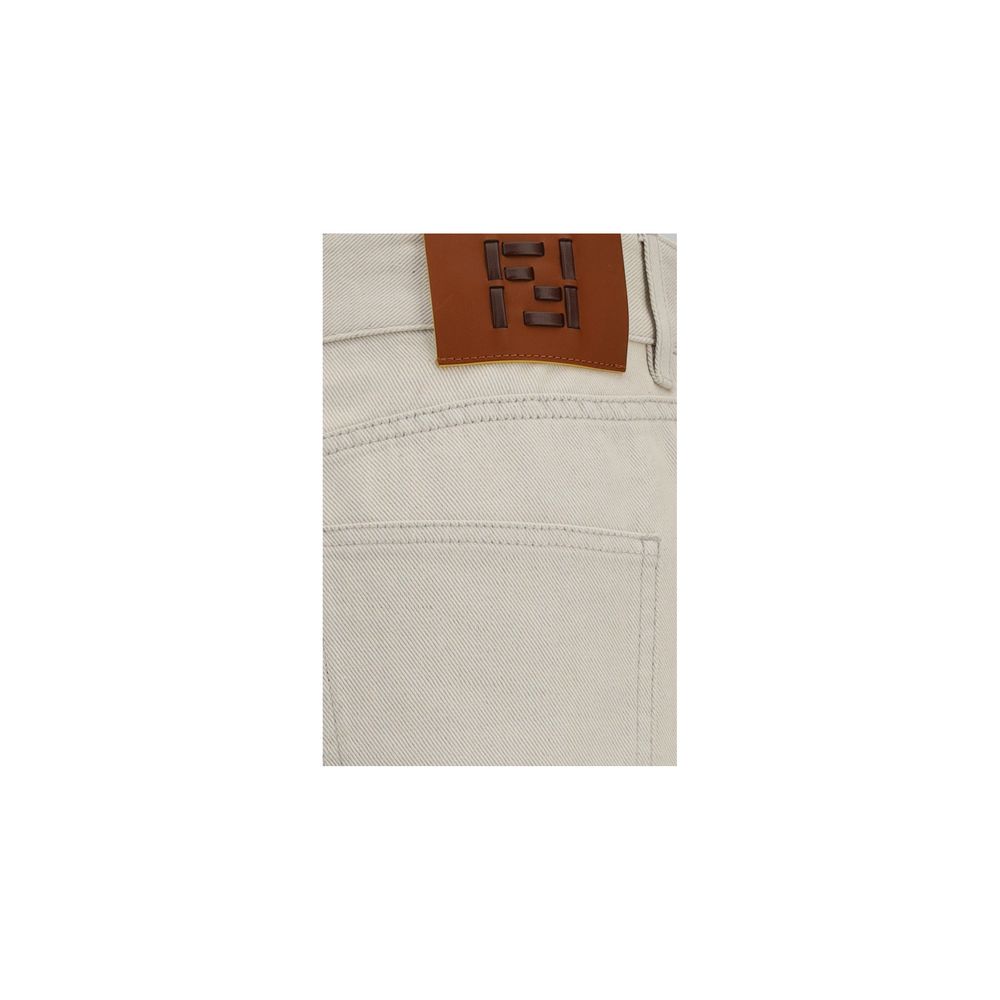 Fendi FF Reverse Women's Beige Cotton Straight-Leg Jeans
