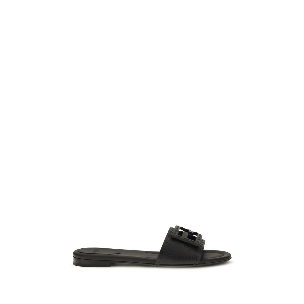 Fendi Baguette Women's Black Leather Flat Sandals