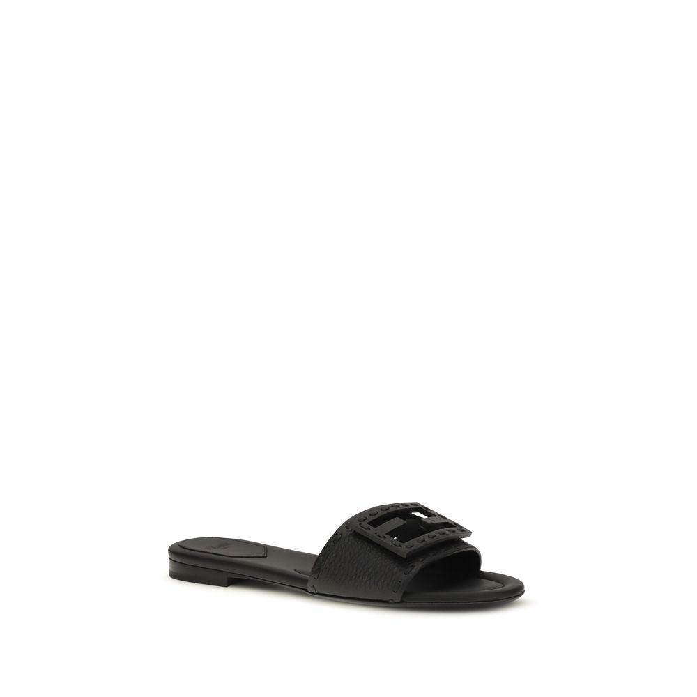 Fendi Baguette Women's Black Leather Flat Sandals