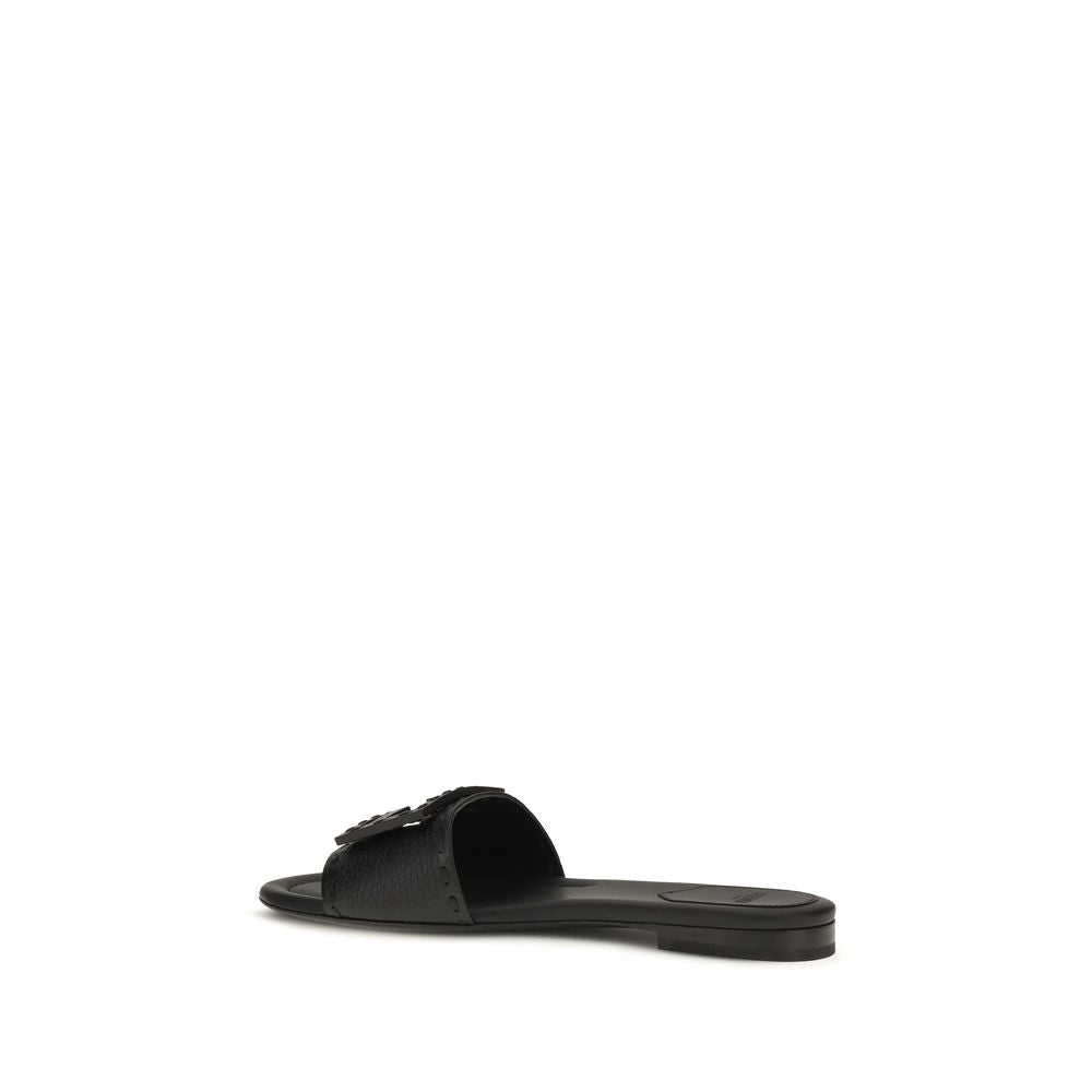 Fendi Baguette Women's Black Leather Flat Sandals