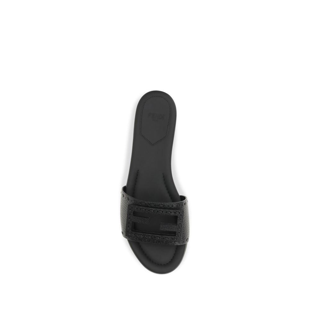 Fendi Baguette Women's Black Leather Flat Sandals