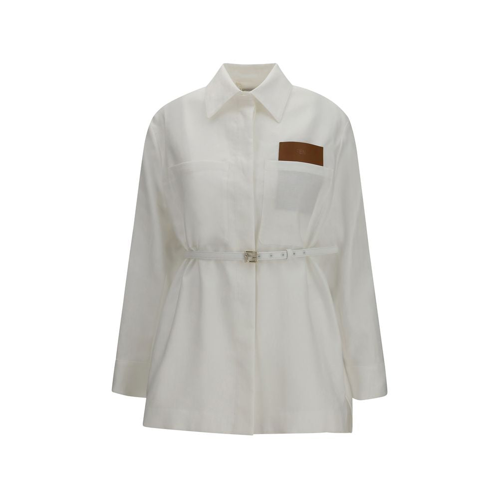 Fendi Women's White Cotton Full-Length Jacket