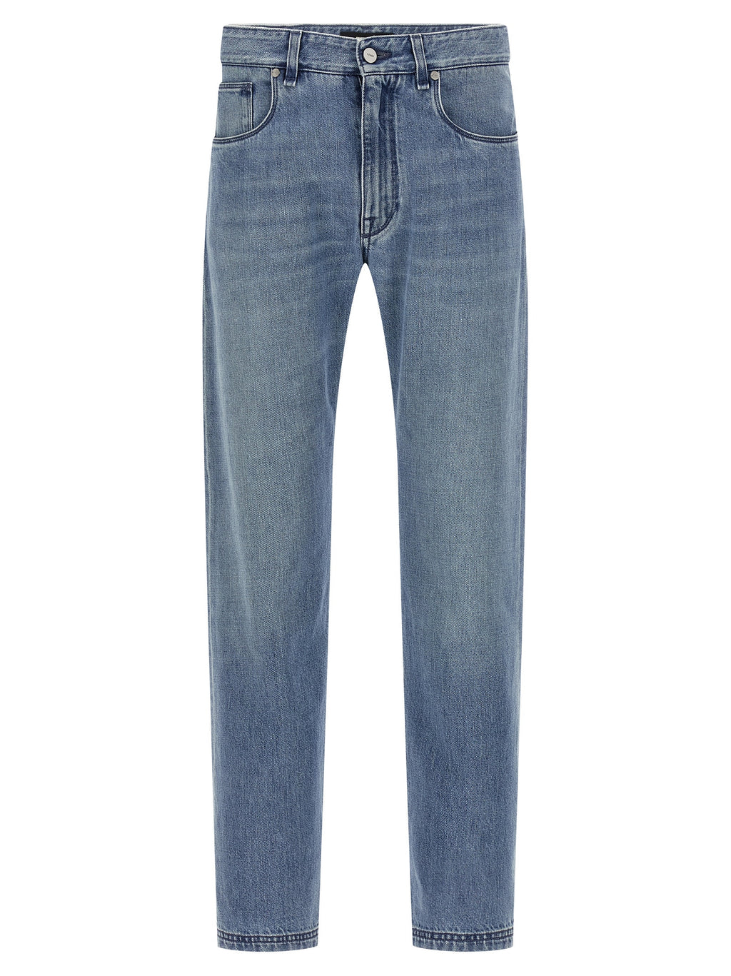 Fendi Men's Blue Cotton Straight-Leg Jeans