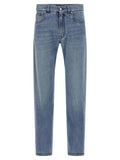 Fendi Men's Blue Cotton Straight-Leg Jeans