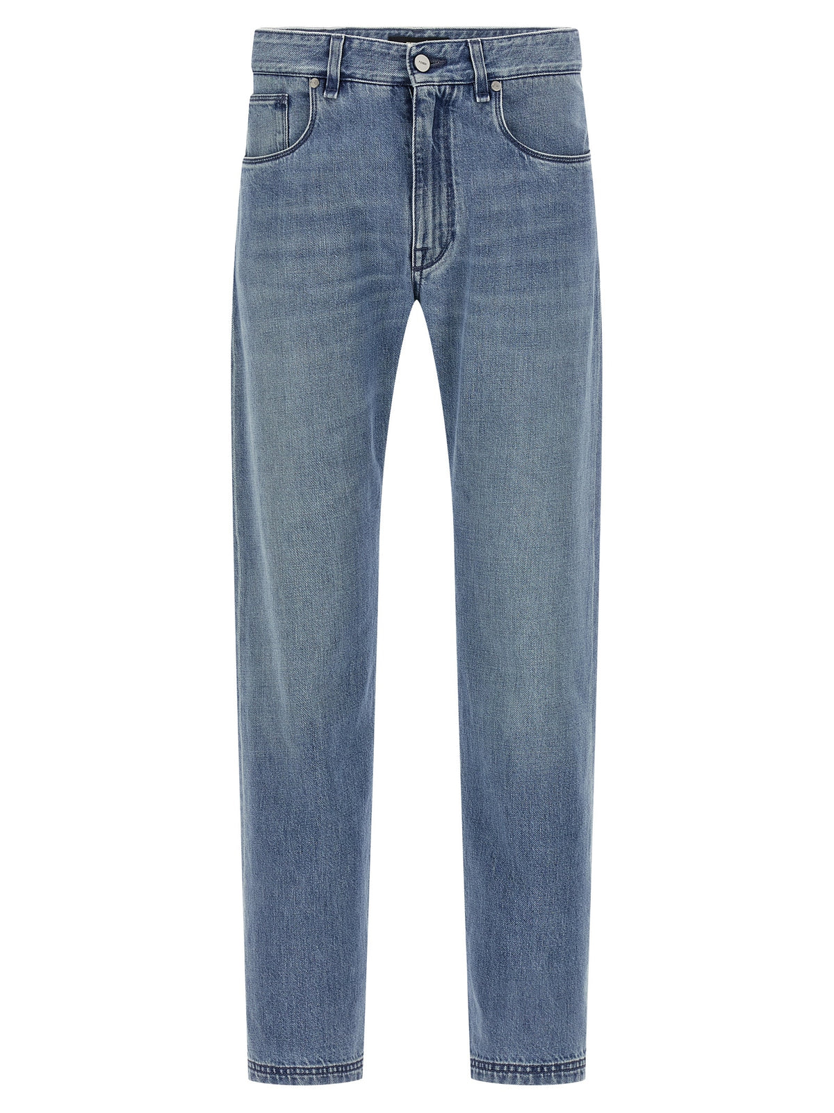 Fendi Men's Blue Cotton Straight-Leg Jeans