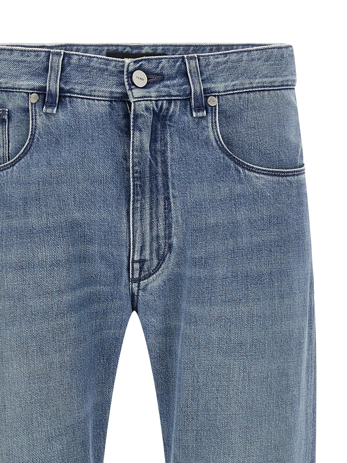 Fendi Men's Blue Cotton Straight-Leg Jeans