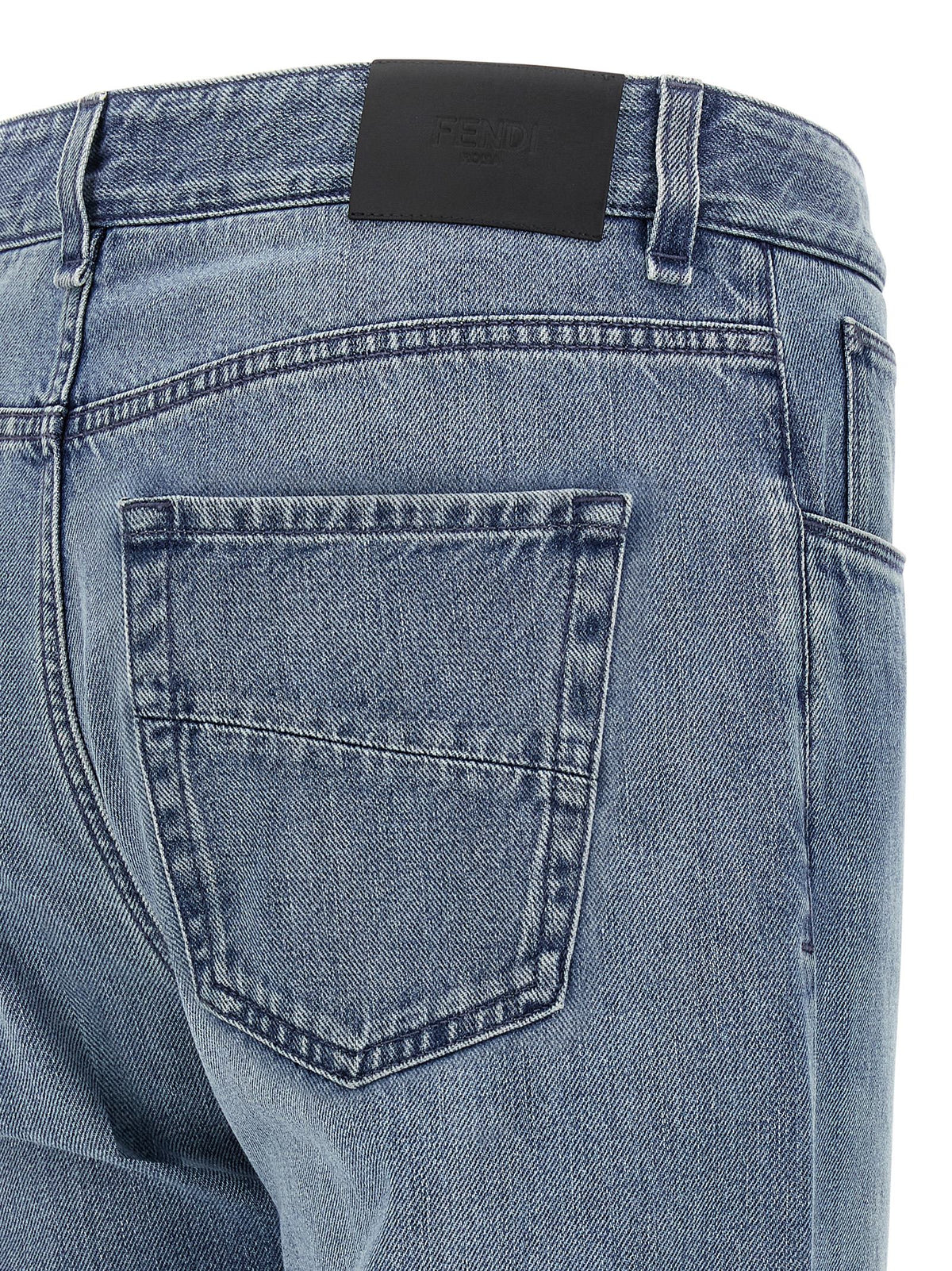 Fendi Men's Blue Cotton Straight-Leg Jeans