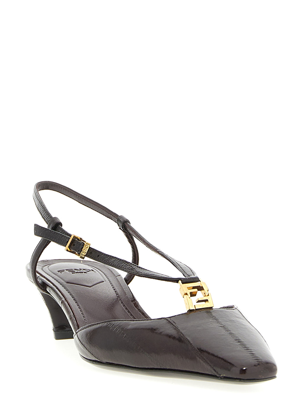 Fendi Women's Brown Lamb Leather Mid-Heel Pumps