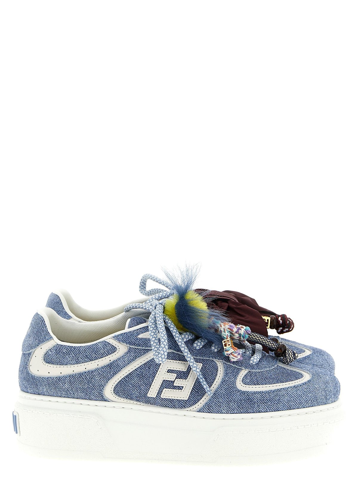 Fendi Women's Blue Calfskin Platform Sneakers
