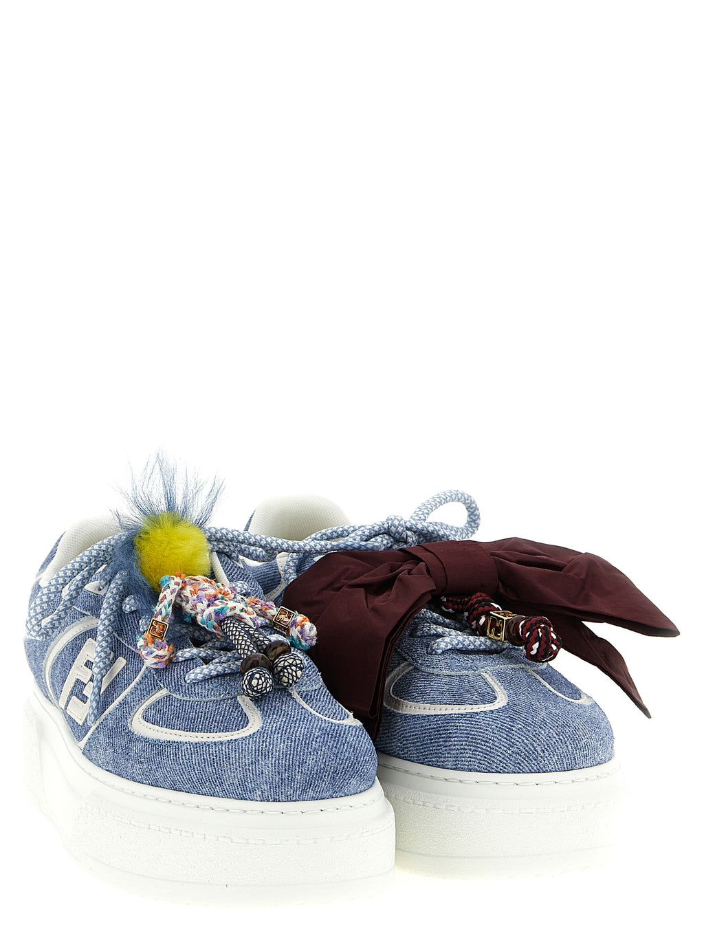 Fendi Women's Blue Calfskin Platform Sneakers