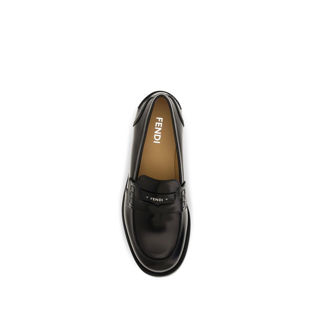 Fendi Men's Black Leather Slip-On Loafers