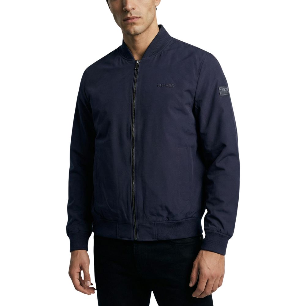Guess Men's Blue Polyester Bomber Jacket
