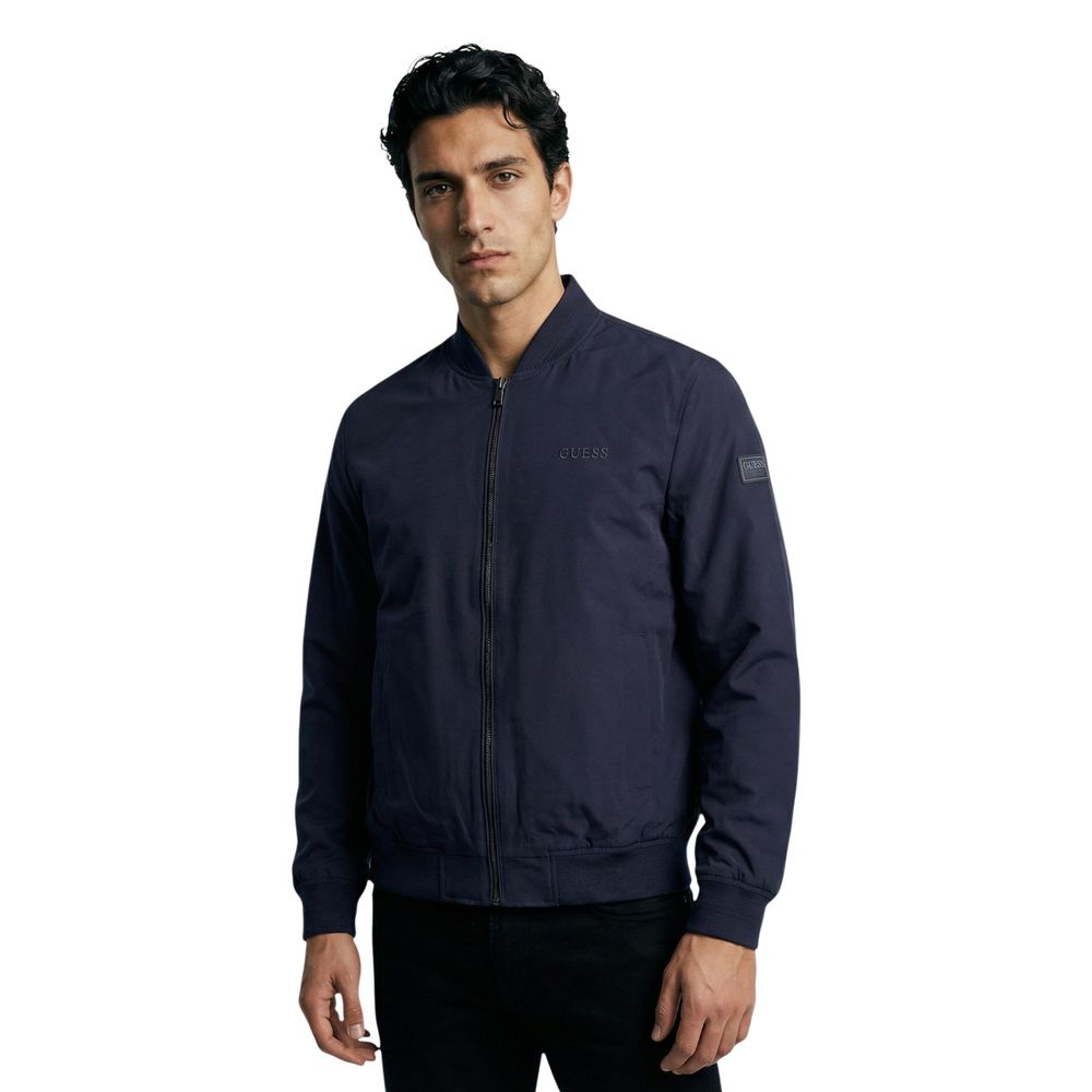 Guess Men's Blue Polyester Bomber Jacket