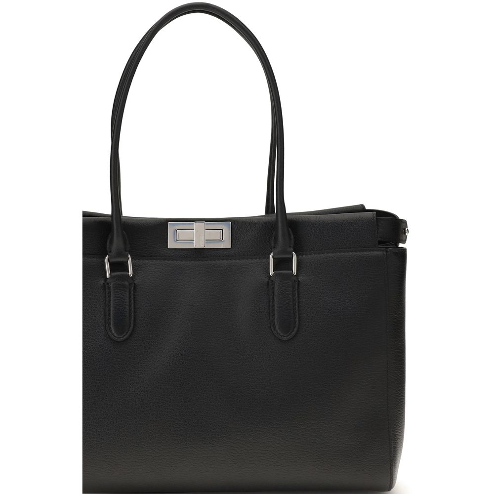 Fendi Tote Women's Black Leather Shoulder Bag