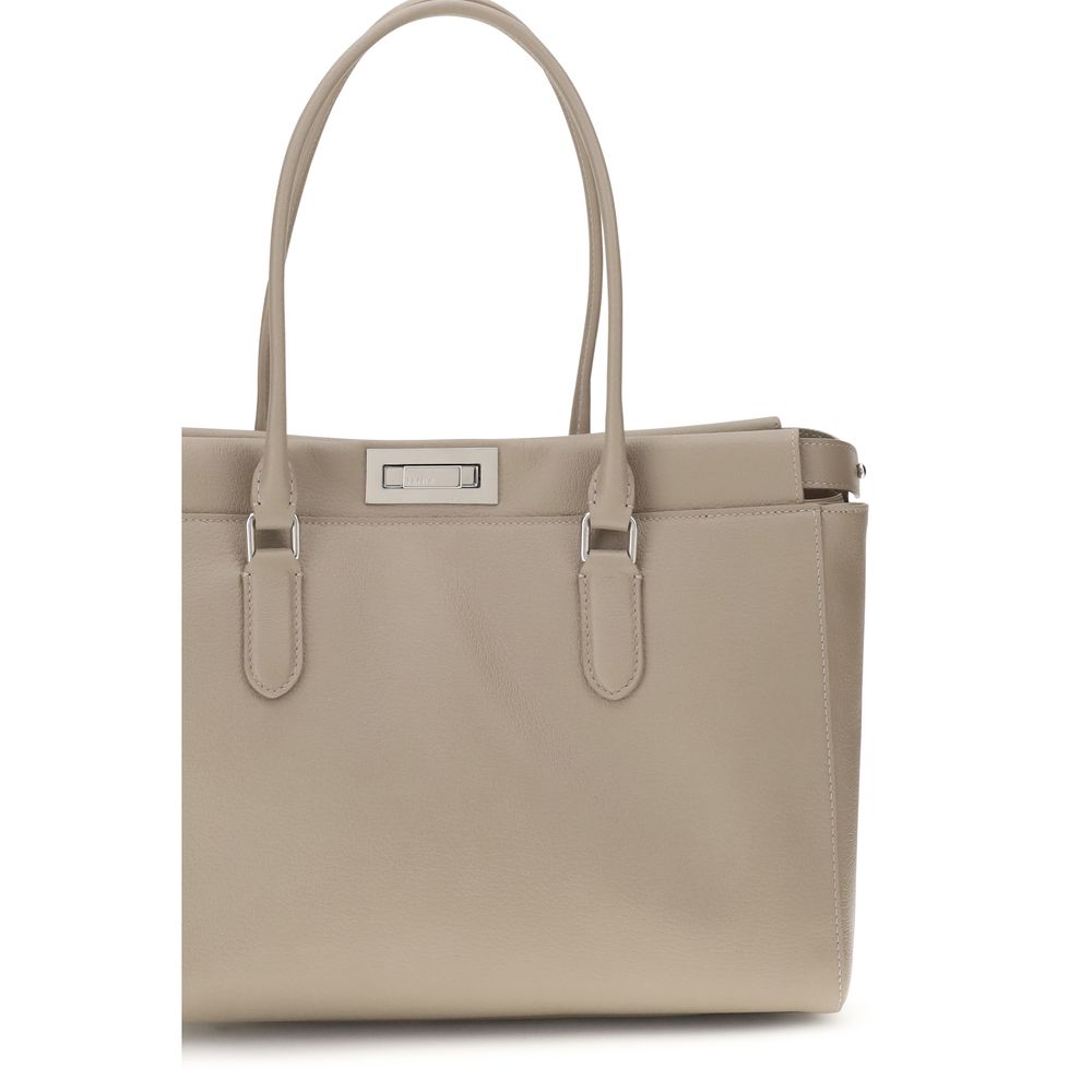 Fendi Tote Women's Beige Leather Shoulder Bag