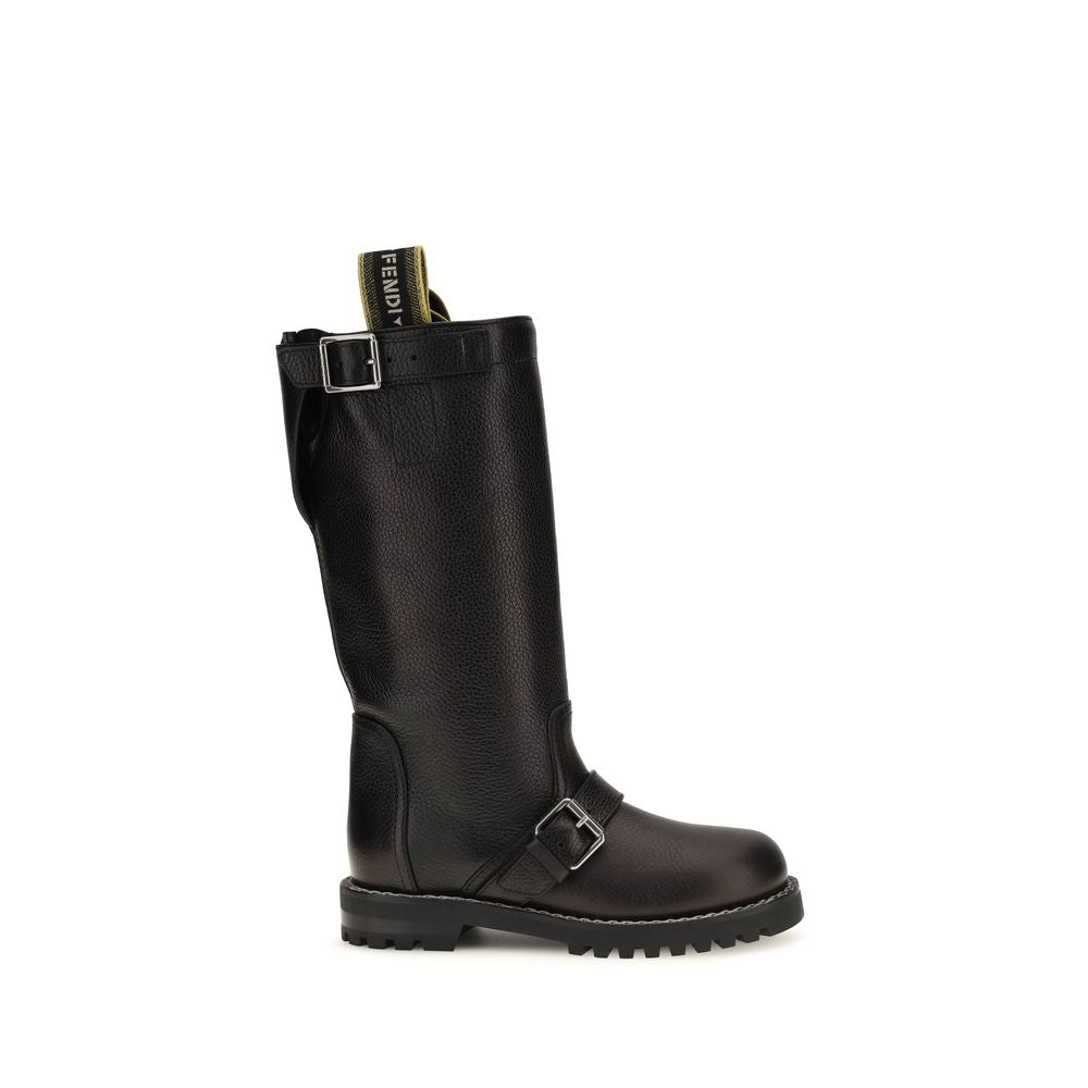 Fendi Biker Women's Black Leather Lace-Up Boots