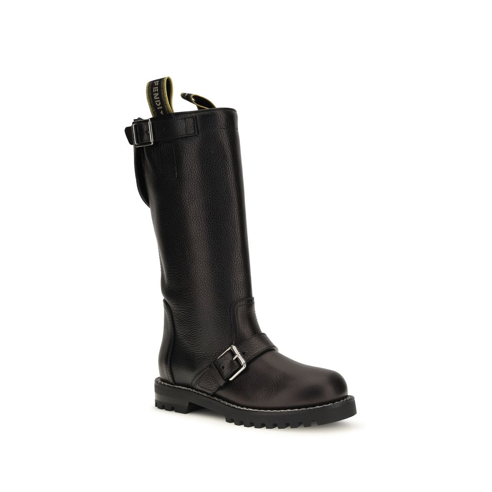 Fendi Biker Women's Black Leather Lace-Up Boots