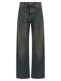 Blue Cotton Straight-Leg Jeans
