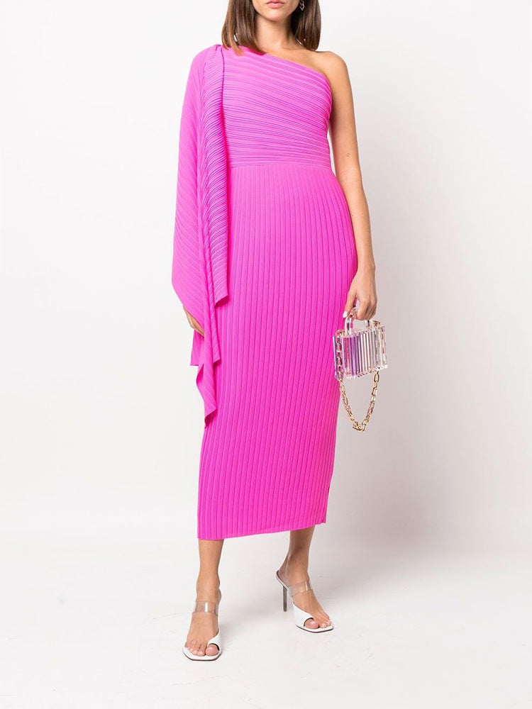 Elegant One Shoulder Pleated Evening Dress