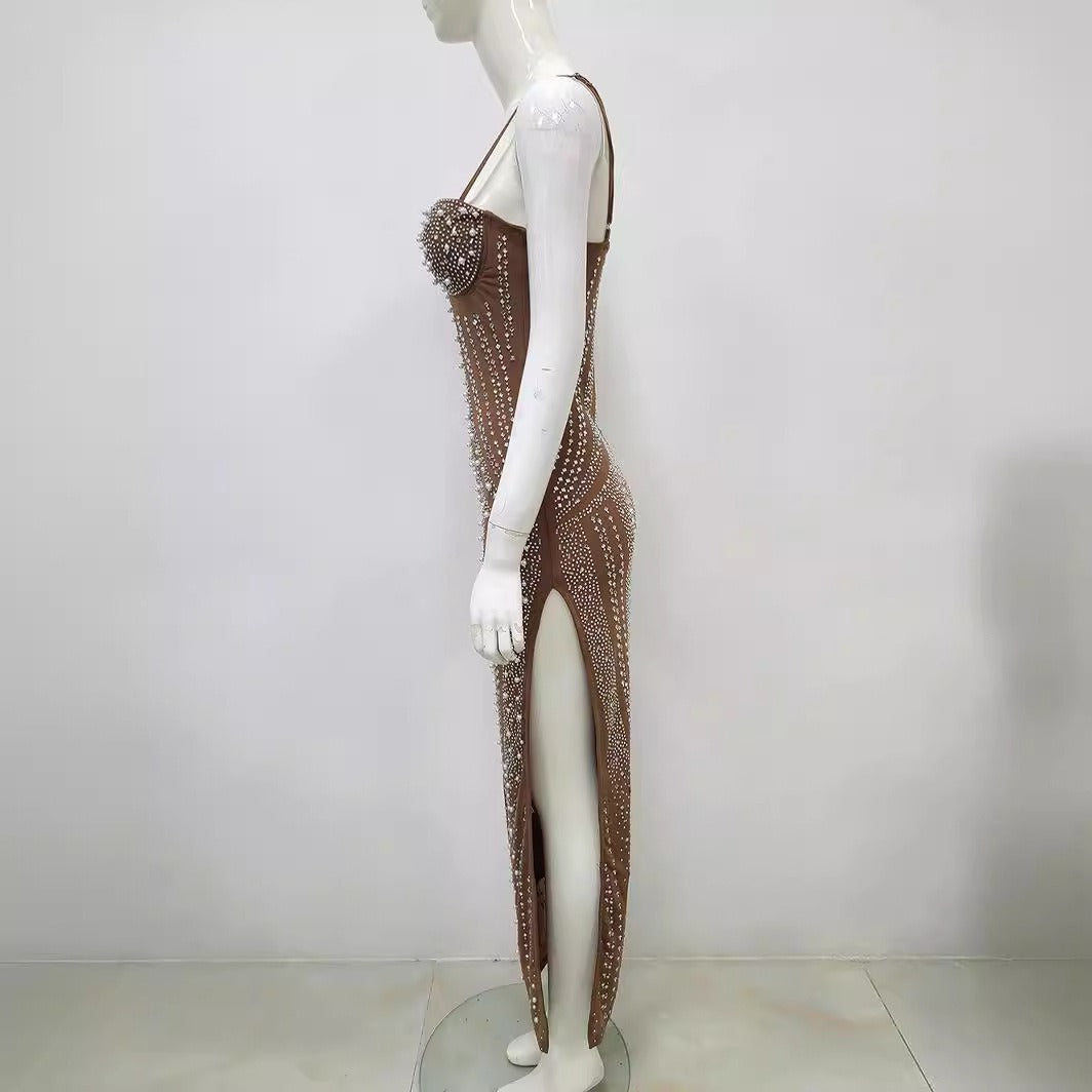 Luxury Crystal High-Slit Evening Dress for Women