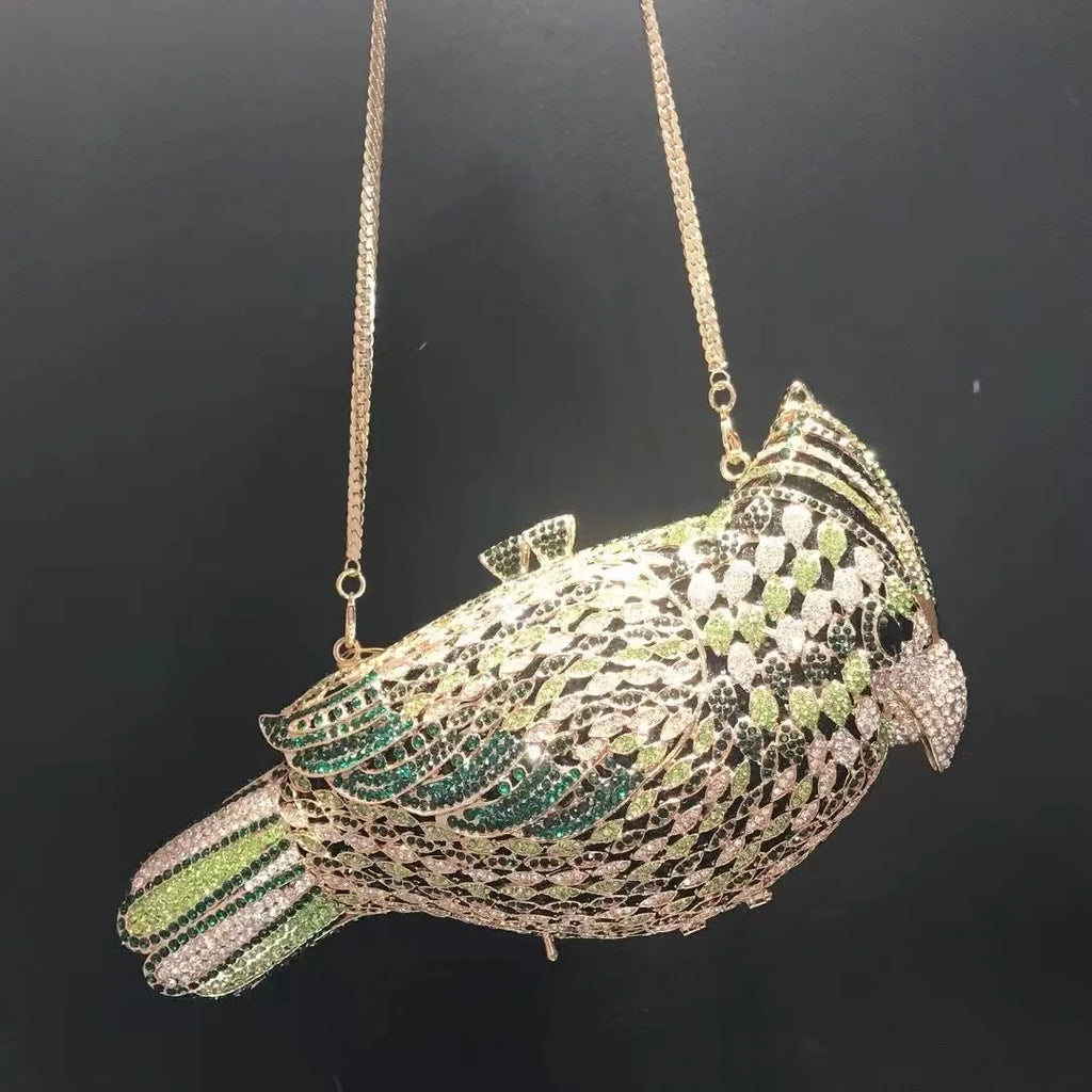 Luxury Crystal Bird Evening Clutch Bag