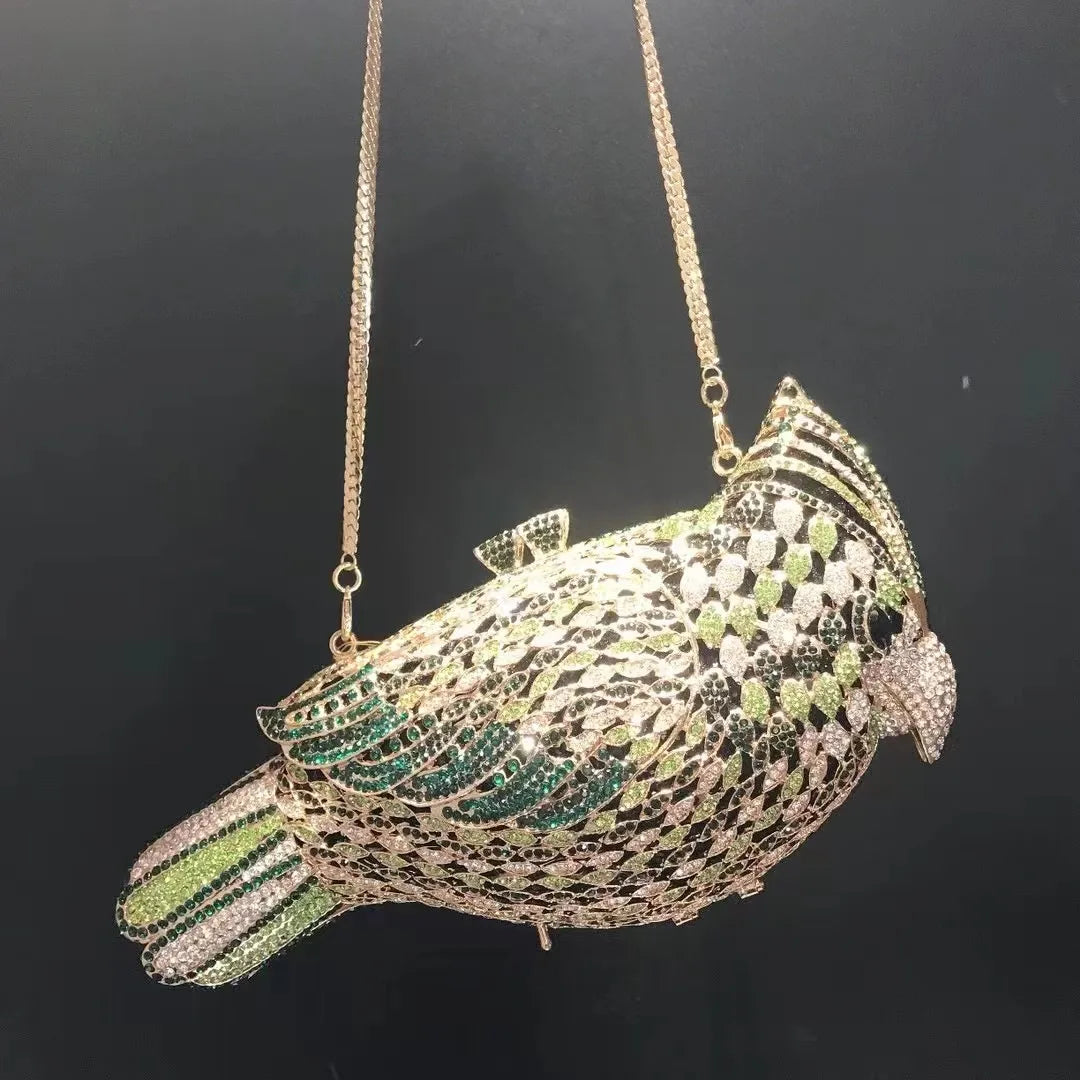 Luxury Crystal Bird Evening Clutch Bag