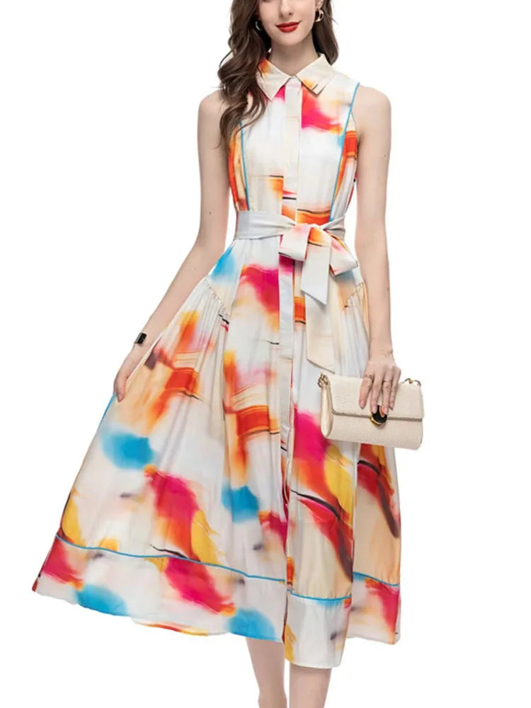 Elegant Printed Draped Evening Dress