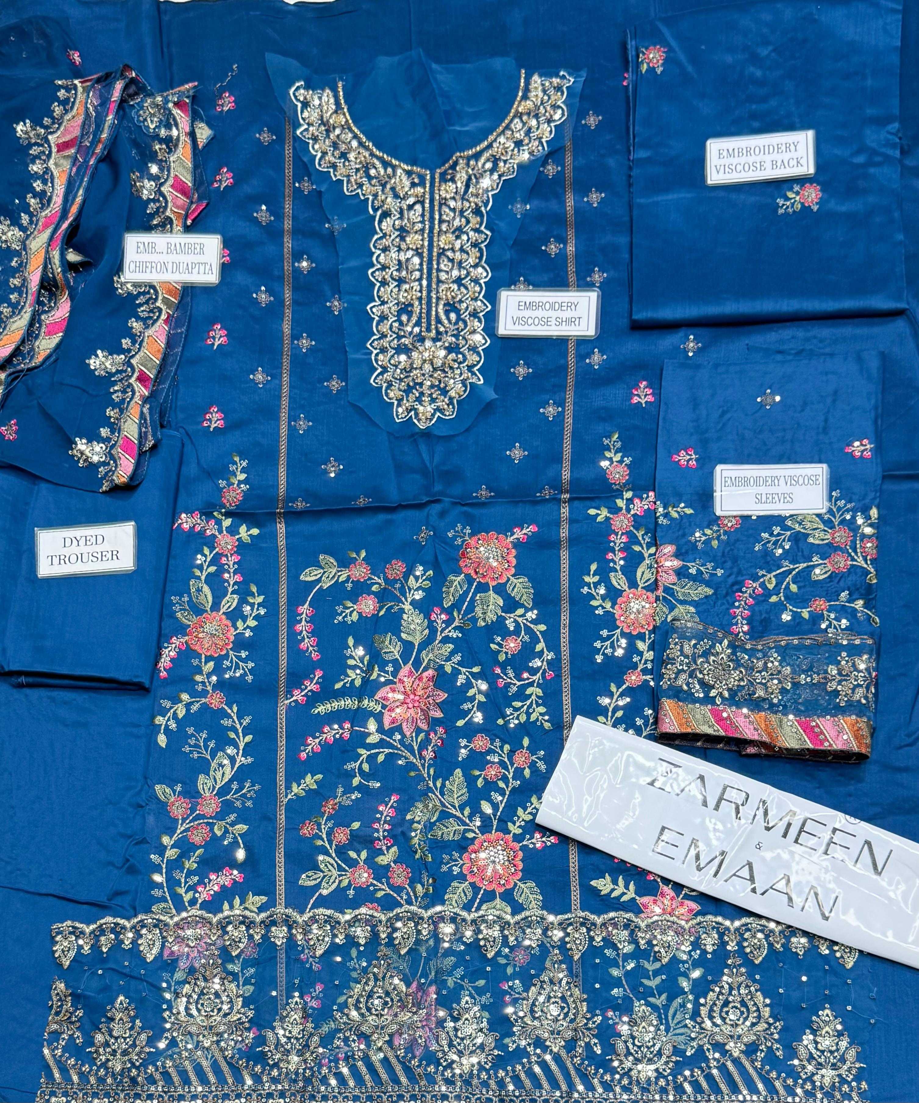 Zarmeen Emaan Blue Embroidered Lawn Suit