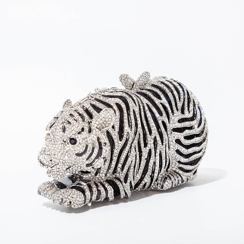 Luxury Tiger Crystal Evening Clutch Bag