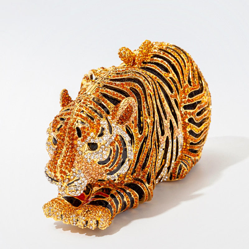 Luxury Tiger Crystal Evening Clutch Bag