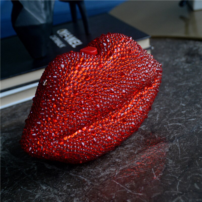 Luxury Red Lips Crystal Evening Clutch Bag