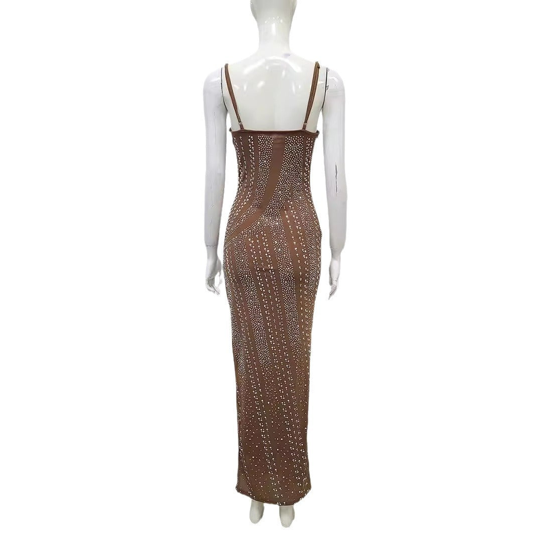 Luxury Crystal High-Slit Evening Dress for Women