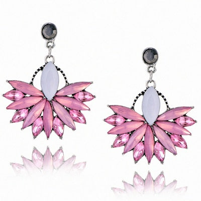 Pink Flower Crystal Drop Earrings