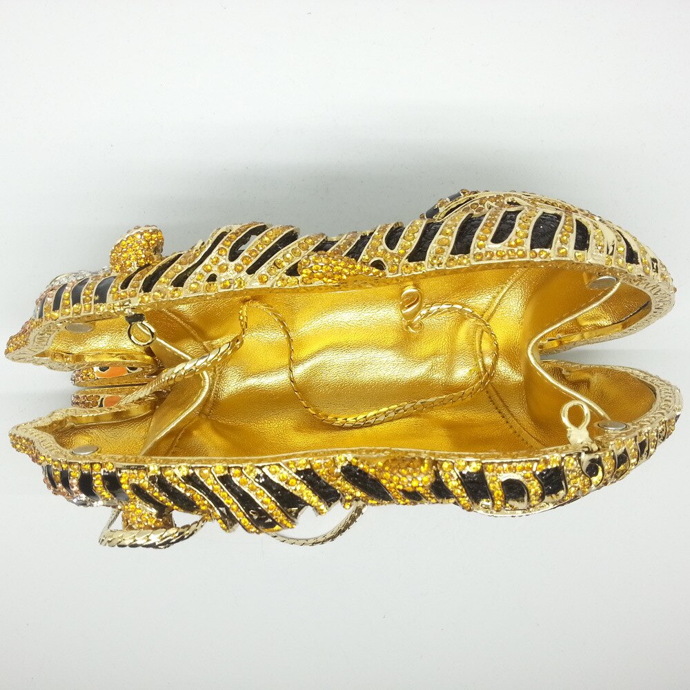 Luxury Gold Tiger Crystal Evening Clutch