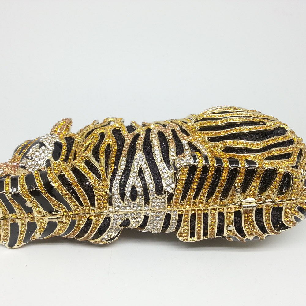Luxury Gold Tiger Crystal Evening Clutch