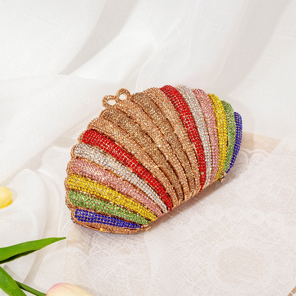 Luxury Rainbow Crystal Shell Evening Clutch