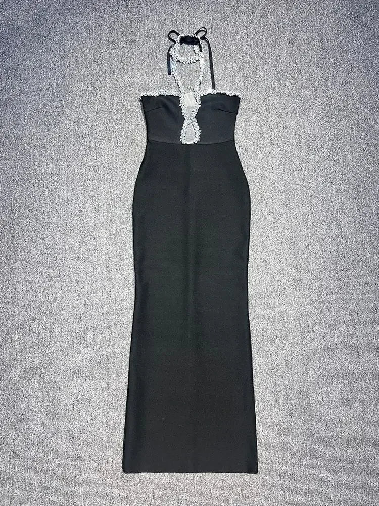 Luxury Black Strapless Evening Bandage Dress
