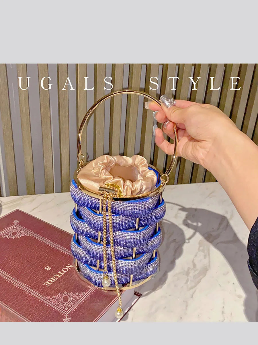 Luxury Woven Crystal Bucket Evening Bag