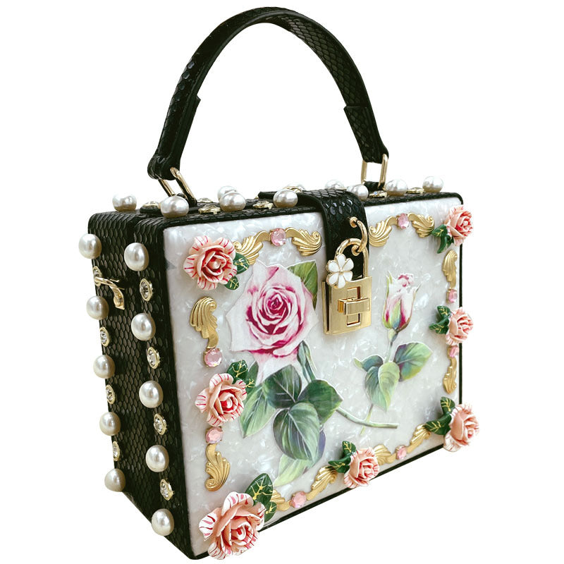 Luxury Floral Crystal Box Evening Handbag