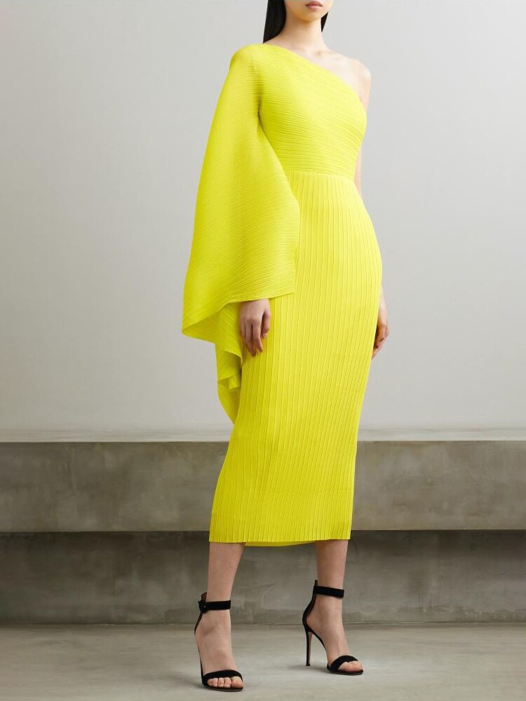 Elegant One Shoulder Pleated Evening Dress