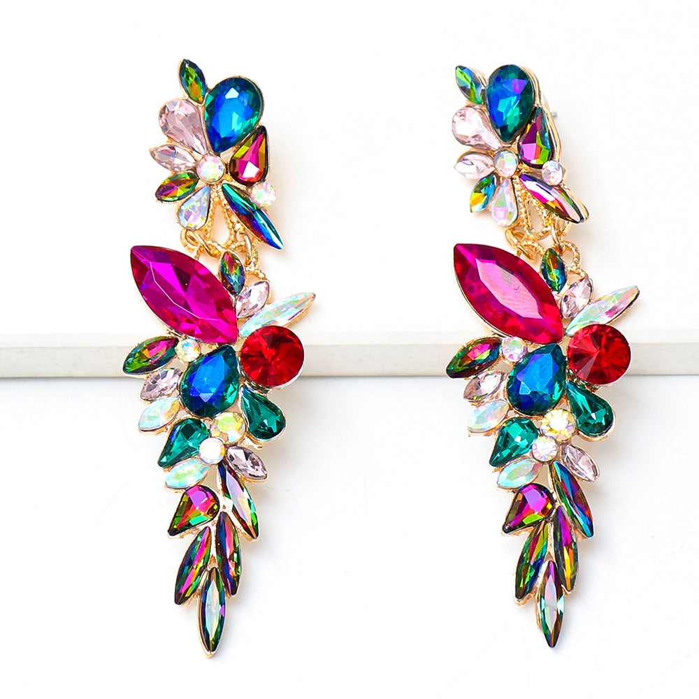 Colorful Long Rhinestone Drop Earrings