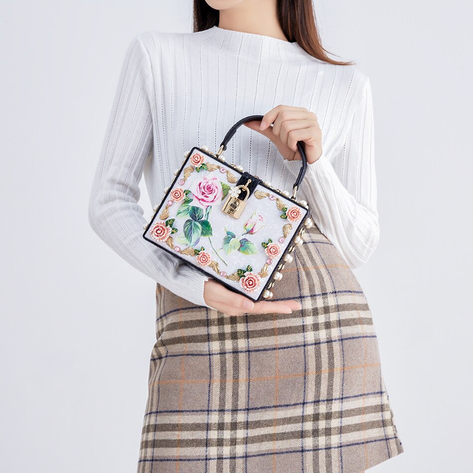 Luxury Floral Crystal Box Evening Handbag