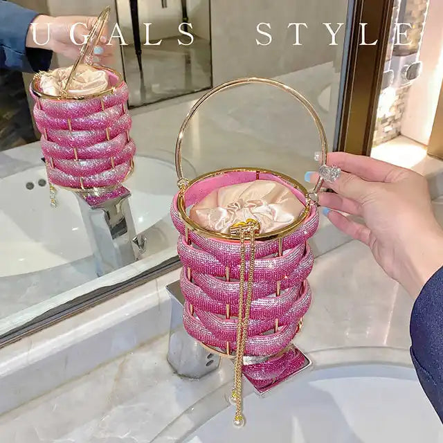 Luxury Woven Crystal Bucket Evening Bag