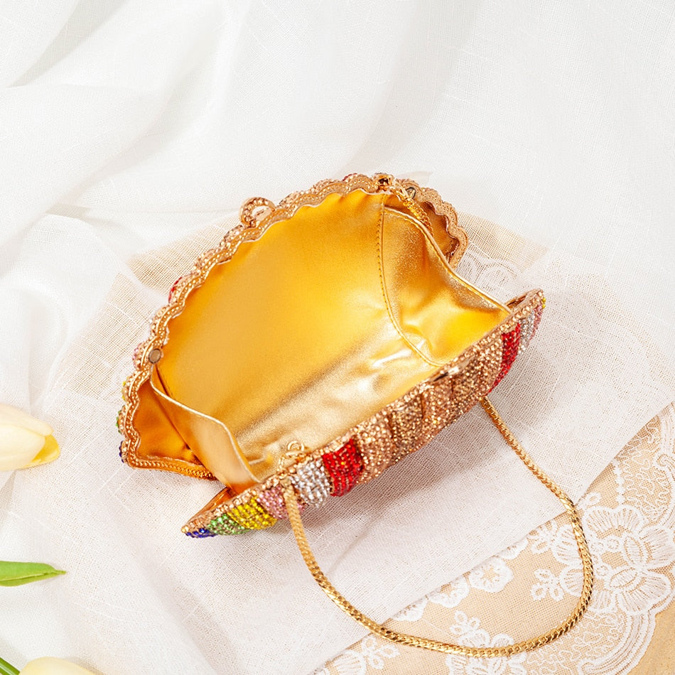 Luxury Rainbow Crystal Shell Evening Clutch
